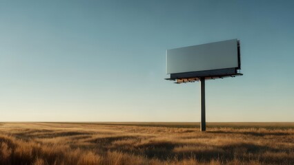 Silent Sentinel: Blank Billboard Overlooking a Desolate Golden Landscape