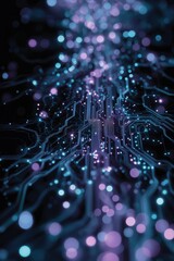 Futuristic circuitry with glowing blue and purple lights