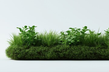 Lush green grass with dense foliage on white background