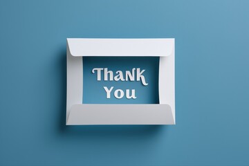 3d thank you message on blue background inside white frame
