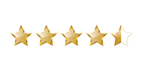 Golden 4.5-star rating vector. Perfect for almost perfect reviews, hotel stars, apps, service feedback, ranking, and customer evaluation.