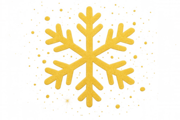 Golden glitter snowflake shining with sparkling particles, festive winter holiday decoration, transparent background