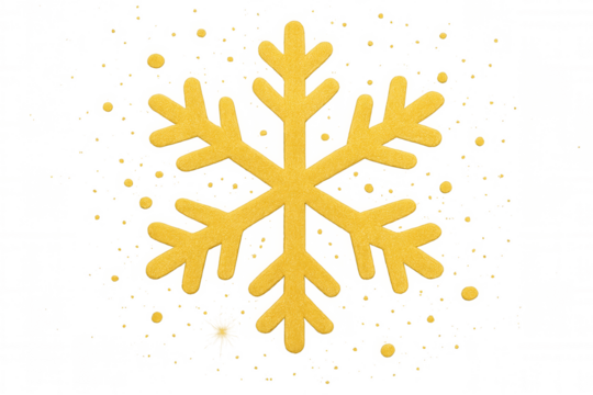 Golden glitter snowflake shining with sparkling particles, festive winter holiday decoration, transparent background
