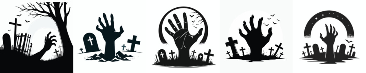 vector hand emerging from halloween graveyard