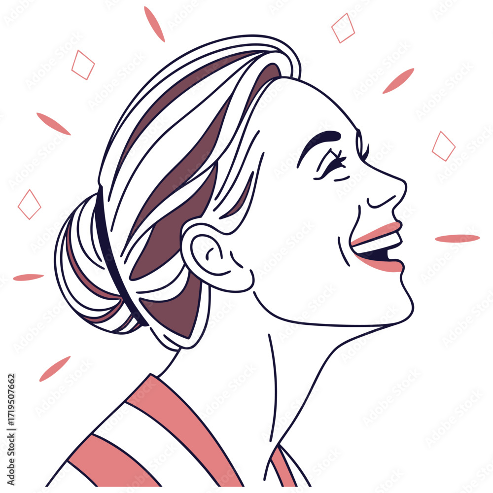 Aufkleber minimalist vector face with a happy expression rendered in clean lines and vibrant colors