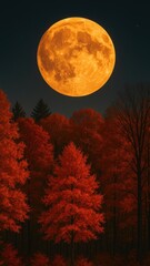 Fototapeta na wymiar harvest moon above fall trees mobile wallpaper