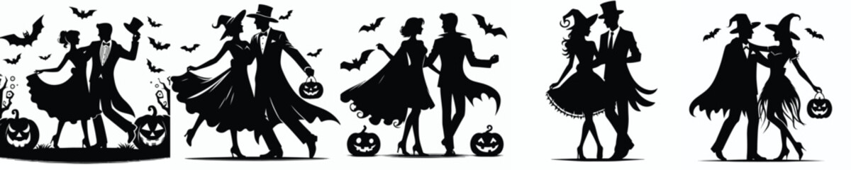 vector silhouette couple dancing halloween costume