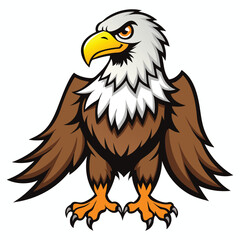 Fierce cartoon bald eagle with wings spread wide and intense gaze