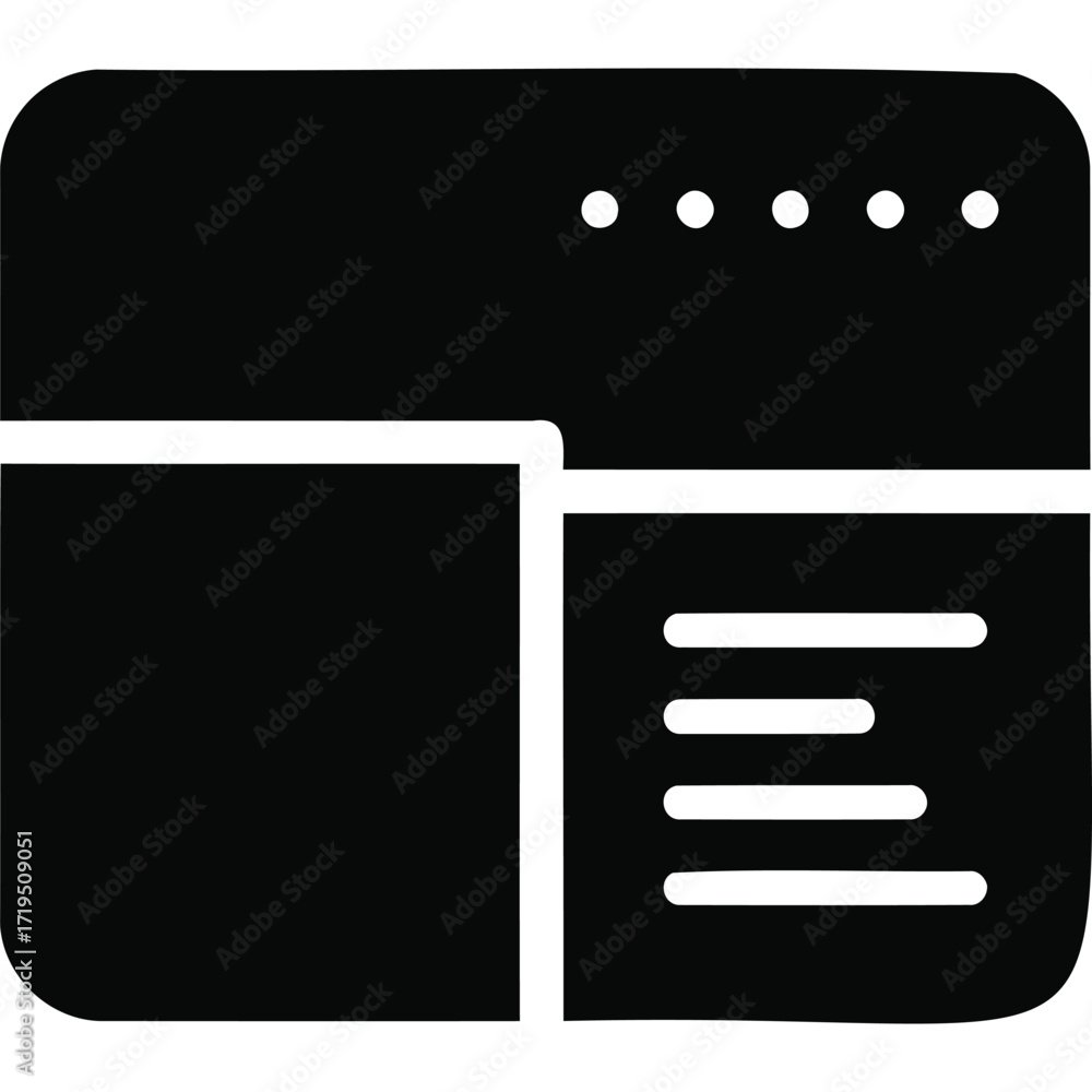 Wall mural a black and white icon representing a website layout with a sidebar and a header with navigation dot