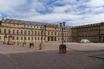 Fototapeta premium New Palace courtyard with fountain in Stuttgart, German