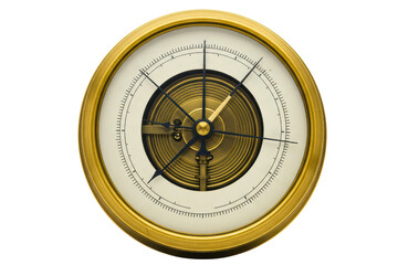 Vintage brass aneroid barometer for weather forecasting on a transparent background