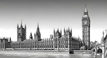houses of parliament featuring iconic elizabeth tower and big ben set along thames river in london great britain for tourism concepts.