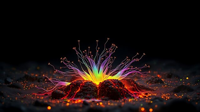 A glowing malignant growth being starved of its vibrant nutrient streams on a dark field.