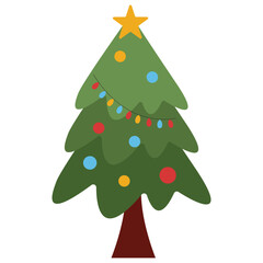 Christmas tree vector, simple flat Christmas tree vector illustration with Christmas ornaments