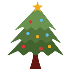 Christmas tree vector, simple flat Christmas tree vector illustration with Christmas ornaments