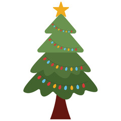 Christmas tree vector, simple flat Christmas tree vector illustration with Christmas ornaments
