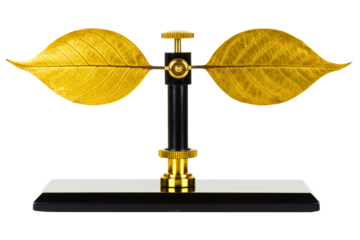 Gold leaf electroscope for detecting static electric charge on a transparent background
