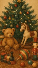 Fototapeta premium classic vintage toys under christmas tree mobile wallpaper