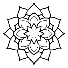 A detailed line art coloring page for adults, featuring an abstract wild floral pattern in the style of a Mandela design