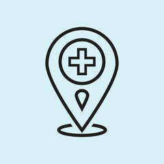 Obraz premium Medical location icon, minimalist, simple geometric design, line art style.