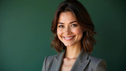 Confident middle-aged businesswoman with professional makeup delivering a dynamic presentation in a 4k video, radiating success and poise