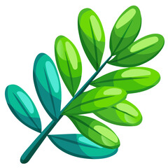 Obraz premium Vector illustration, flat design, animation design, flat 2D icon, minimalist design, clipart, A Simple flat 2D icon of a bay leaf isolated on a transparent background, EPS format