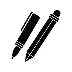 Pen and Pencil Icon Simple Black Design for Stationery, Writing, and Education