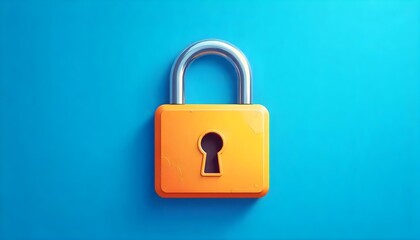 Fototapeta premium Orange Padlock on Blue Background Security Concept Art