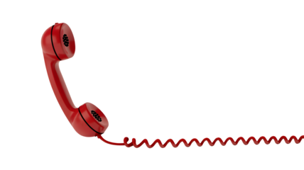 Vintage red telephone receiver with coiled cord, perfect for retro communication or call center concepts, evokes nostalgia and connection, trendy design element