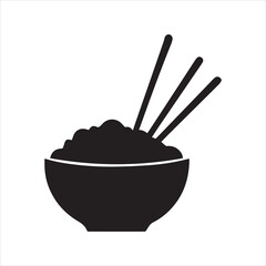 Black silhouette of a bowl of rice with chopsticks