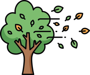 Autumn season tree with falling leaves symbol icon representing windy weather and change vector