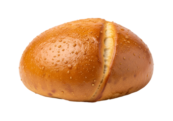 Freshly baked, moist bun with water droplets, presented against a dark background.  The light golden-brown hue and visible texture create a tempting image.