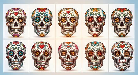 sugar skull day of the dead art vibrant skulls with floral designs for dia de los muertos a cultural celebration with ornate decoration