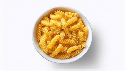 White Bowl Filled With Fusilli Pasta Rotini Spiral Isolated On A Transparent Background