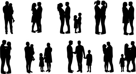 Romantic Embrace and Family Bond Silhouettes
