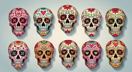 sugar skulls collection celebrating the day of the dead vibrant artwork cultural festival perfect for mexican heritage month designs