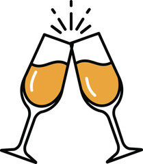 Celebration toast with champagne glasses sparkling cheers festive drink clinking icon simple style vector