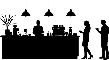 Silhouette of Barista Preparing Drink at Counter
