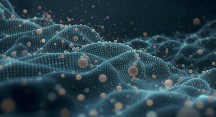 Abstract Digital Waveform with Binary Code and Floating Spheres Futuristic Technology Background