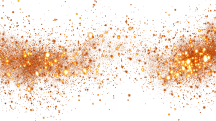 Sparkling orange sparks scattered in pattern, glowing Halloween effect, isolated on transparent background 