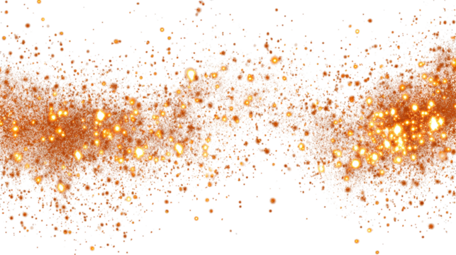 Sparkling orange sparks scattered in pattern, glowing Halloween effect, isolated on transparent background 
