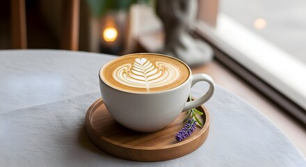 A modern cup of coffee with coffee decoration, aesthetic look