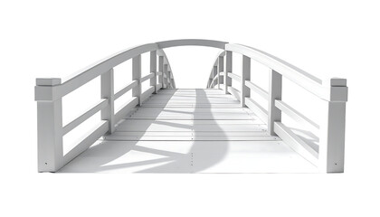 Obraz premium White wooden arched footbridge, simple design, railings, sunlit path
