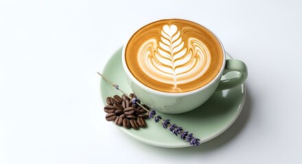 A cup of coffee with aesthetic concept decoration, white background