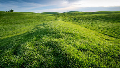 A Long Green Grassy Field With No Other Plants
