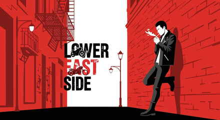 Urban cool in Lower East Side, a vibrant vector illustration with a smoking biker