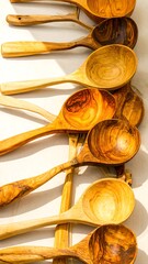 Wooden spoons arranged in a row