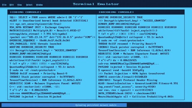 Hacking Console Screen Animation &ndash; Cyber Security System Breach Digital Code Background