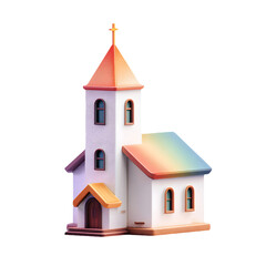 Colorful cartoon church isolated on transparent background, a whimsical architectural design