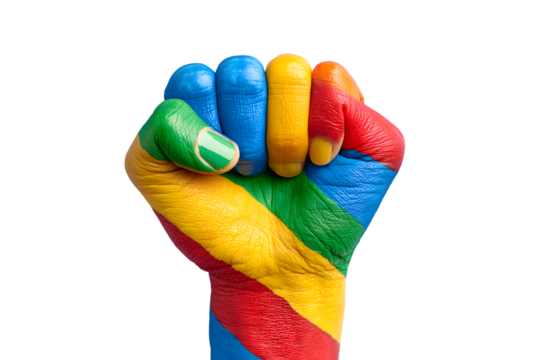 Vivid Painted Hand Clenched Fist Expression Symbol of Strength Diversity. Ai Generated Images